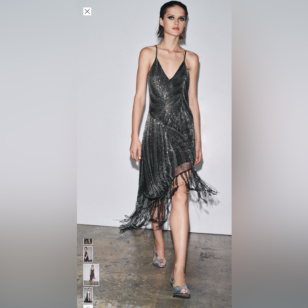 Zara Metallic Black Asymmetrical Dress